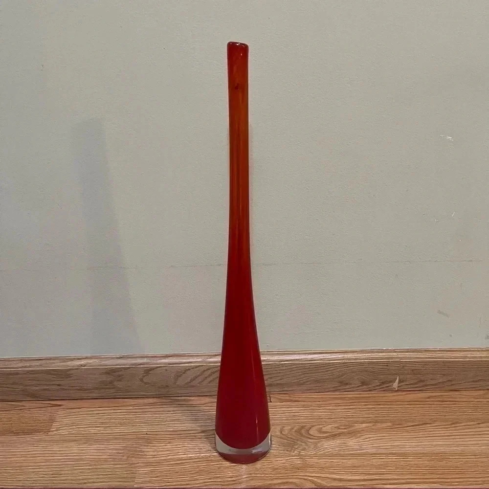 Vilniaus Stiklo Studija Art Glass Tall Vase Lithuania EUC Gorgeous Red Orange - Picture 8 of 9